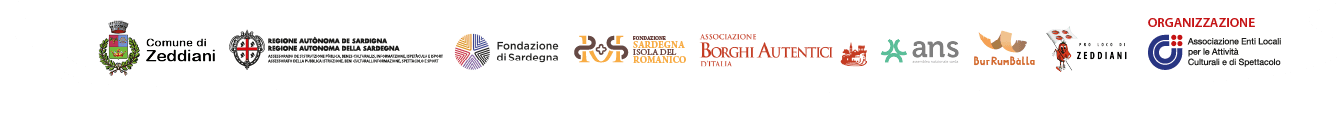 Comune di Zeddiani, Regione Autonoma della Sardegna, Fondazione di Sardegna, Fondazione Sardegna Isola del Romanico, Associazione Borghi Autentici d'Italia, BurRumBalla, ANS, Pro Loco Zeddiani. Organizzazione: Associazione Enti Locali per le Attività Culturali e di Spettacolo