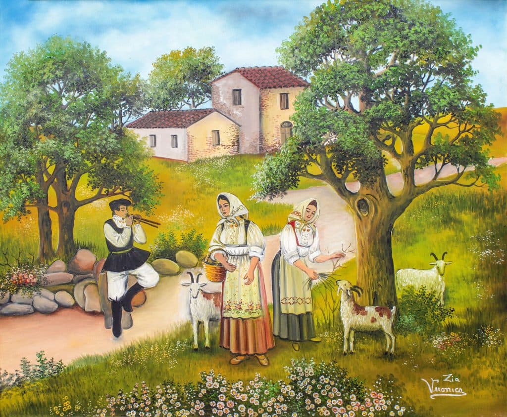 Scena campestre, olio su tela, 120x100 cm