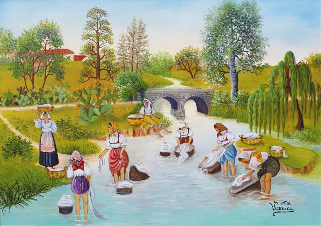 Le lavandaie, olio su tela, 100x70 cm