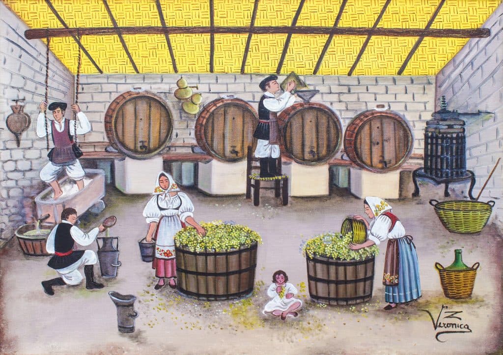 La pigiatura dell’uva, olio su tela, 70x50 cm