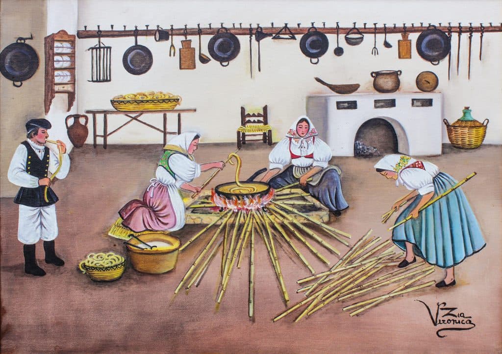 La frittura delle zippole, olio su tela, 70x50 cm