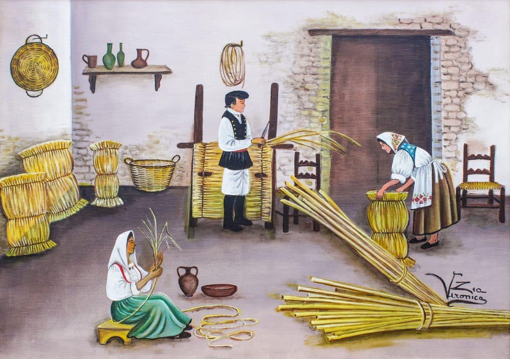 L’artigianato di stuoie, olio su tela, 70x50 cm