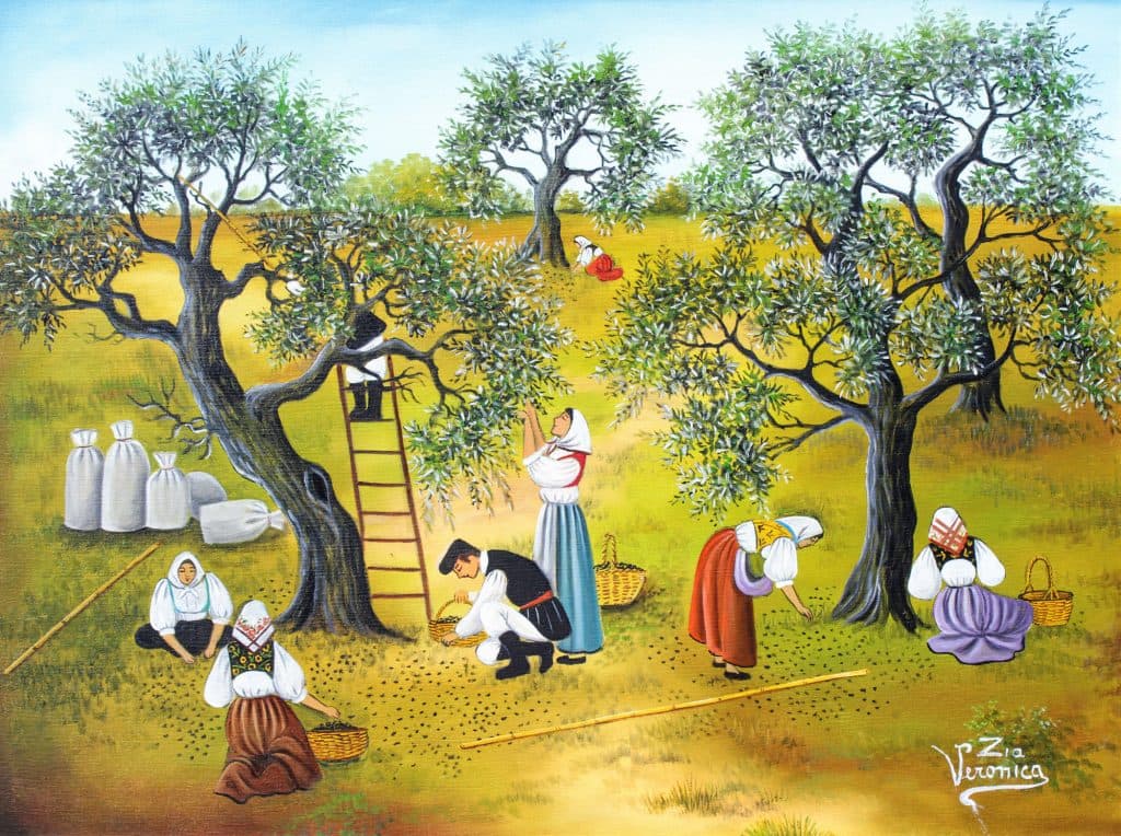 La raccolta delle olive, olio su tela, 90x60 cm